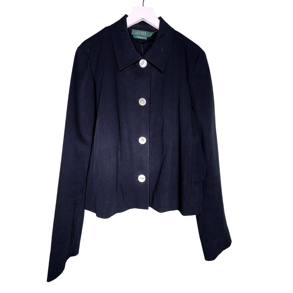 Ralph Lauren LRL Premium Jacket 14 Black Button Up Cotton Basics Capsule Light